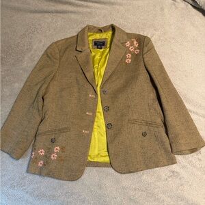 Vintage American Eagle 3/4 sleeve herringbone tweed jacket.